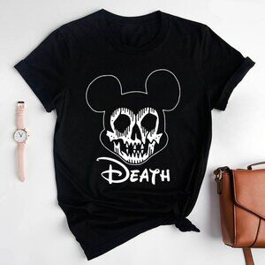 Disney Mickey Mouse Skull Shirt Cartoon Graphic Fan Gift Retro Halloween Vintage